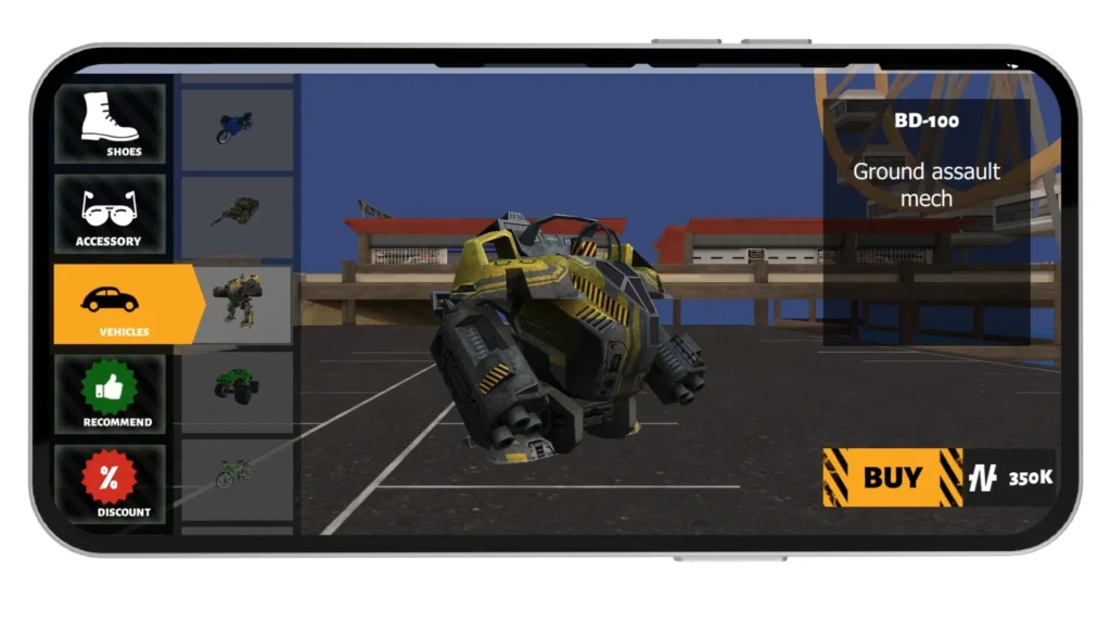 Robot mech vehicle in parking area