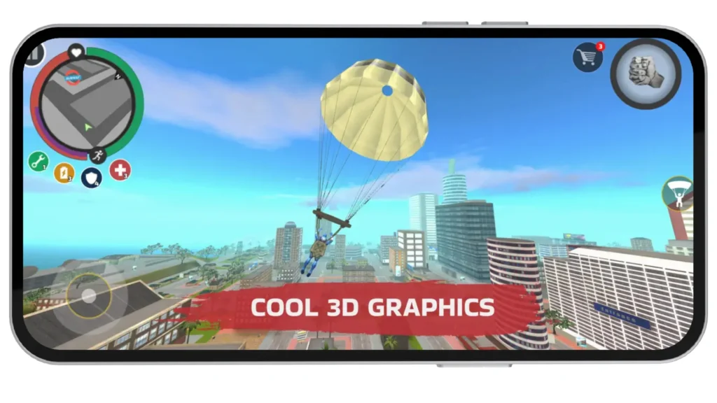 Parachute Gliding Over City