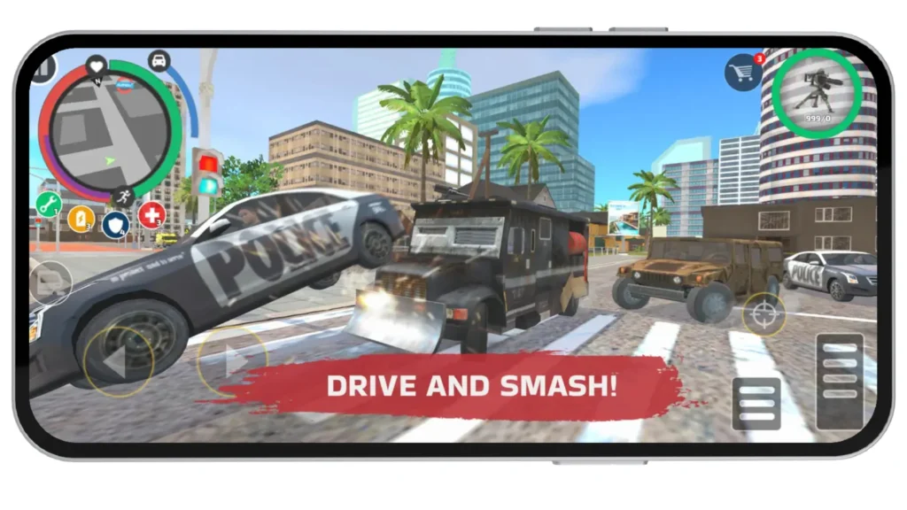 Smashing Police Cars In Rope Hero Mod APK