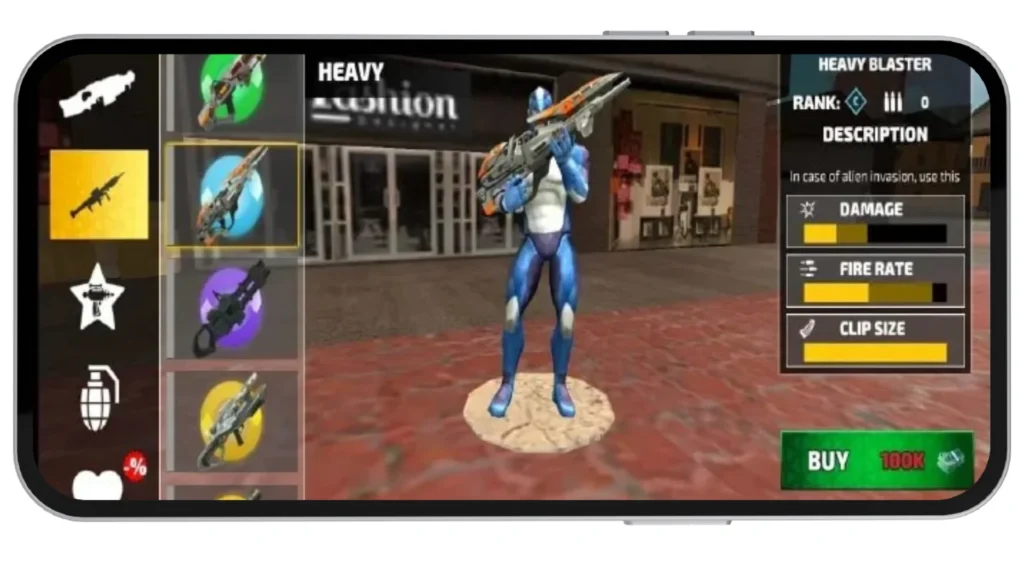 Heavy Blaster Selection In Rope Hero Mod APK