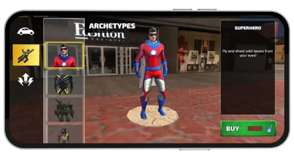 Super Hero Suit Selection In Rope Hero game