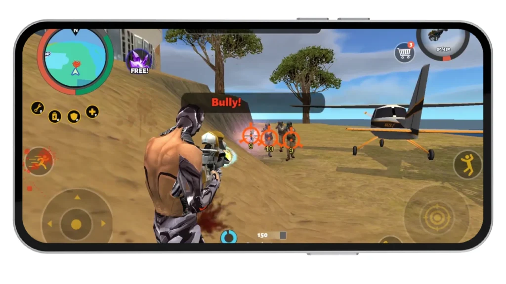 Player shooting enemies near a small plane