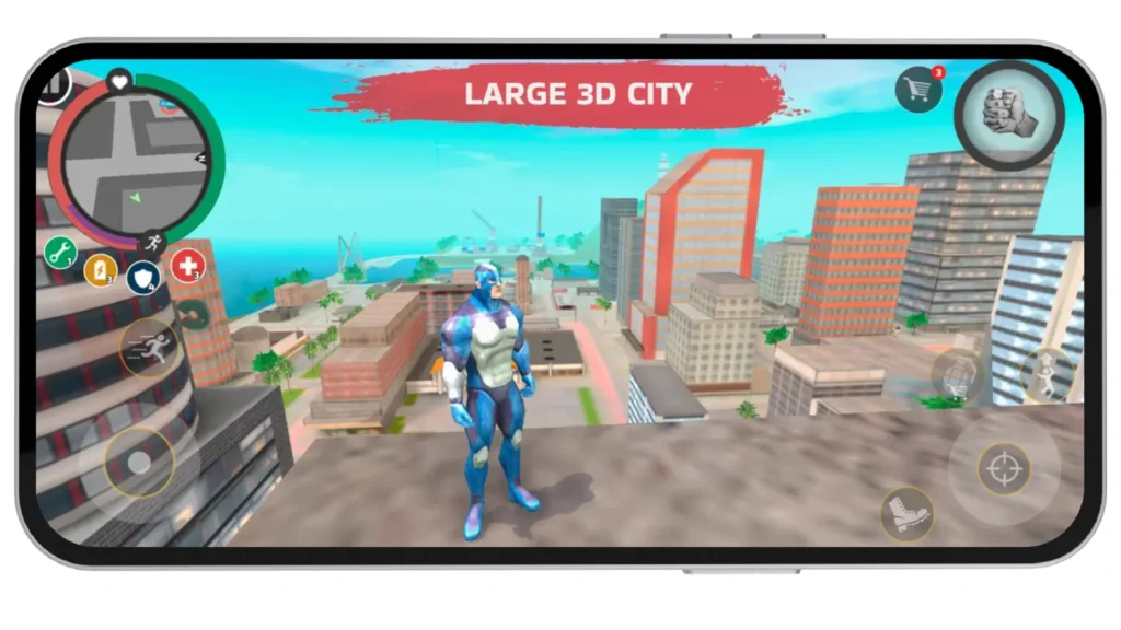 Exploring Large 3D City In Rope Hero Mod APK
