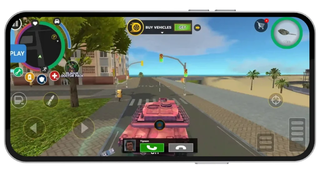 Driving Pink Tank In Rope Hero Mod APK