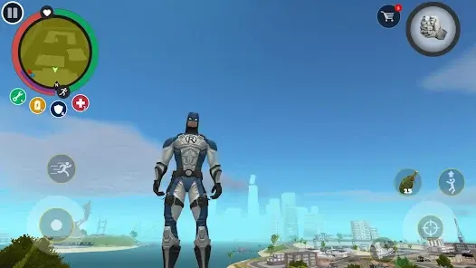 Superhero standing on rooftop overlooking the city