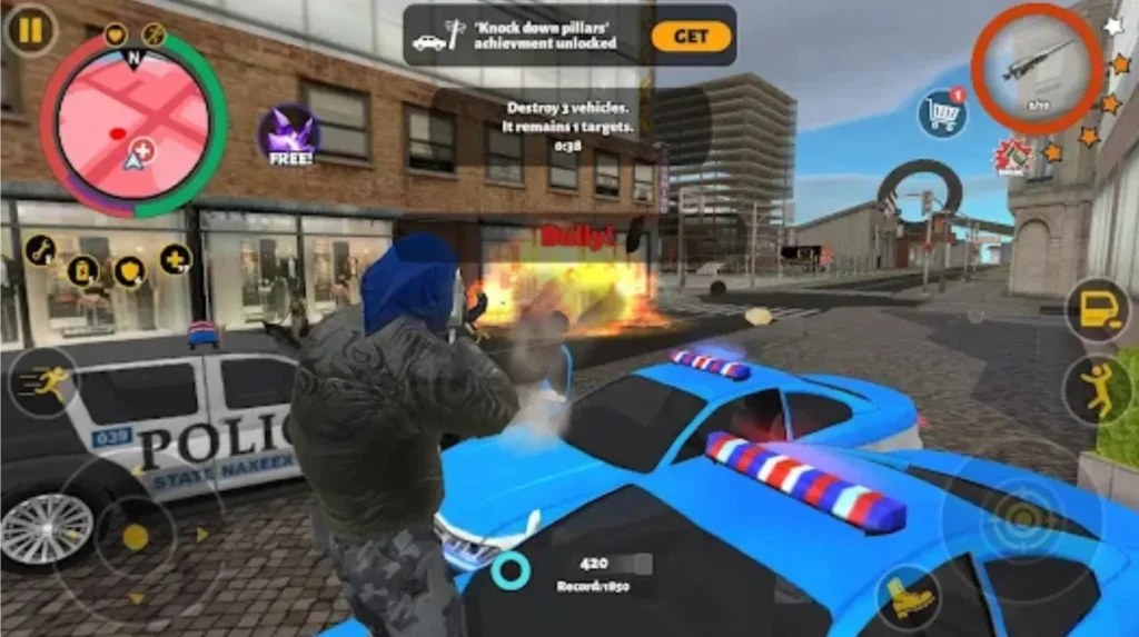 Player shooting during a police chase explosion scene