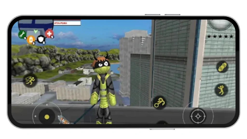 Hero standing on rooftop in open-world city