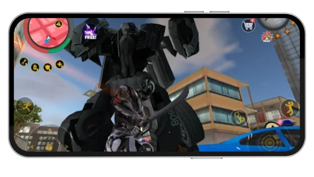 Player fighting a giant robot with a sword