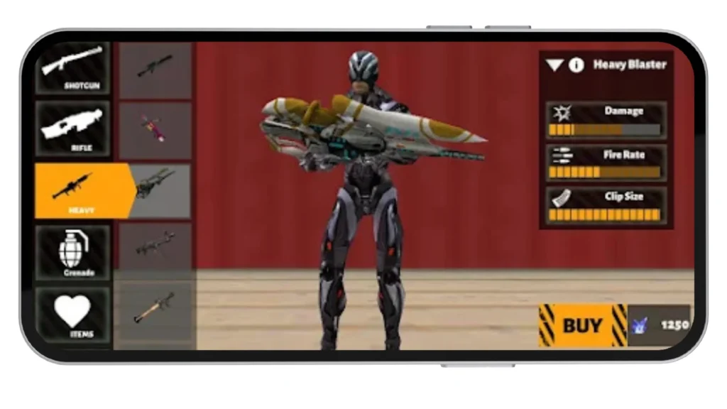 Character holding a heavy weapon in selection menu