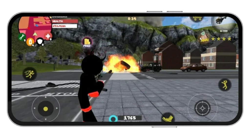 Stickman shooting as a car explodes on the street