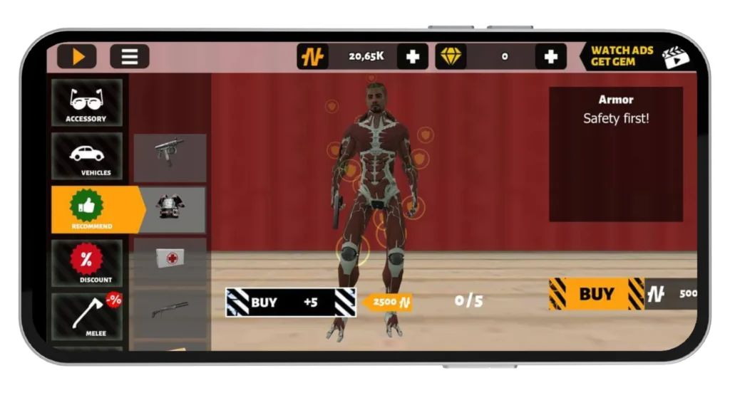 Superhero in armor shop screen