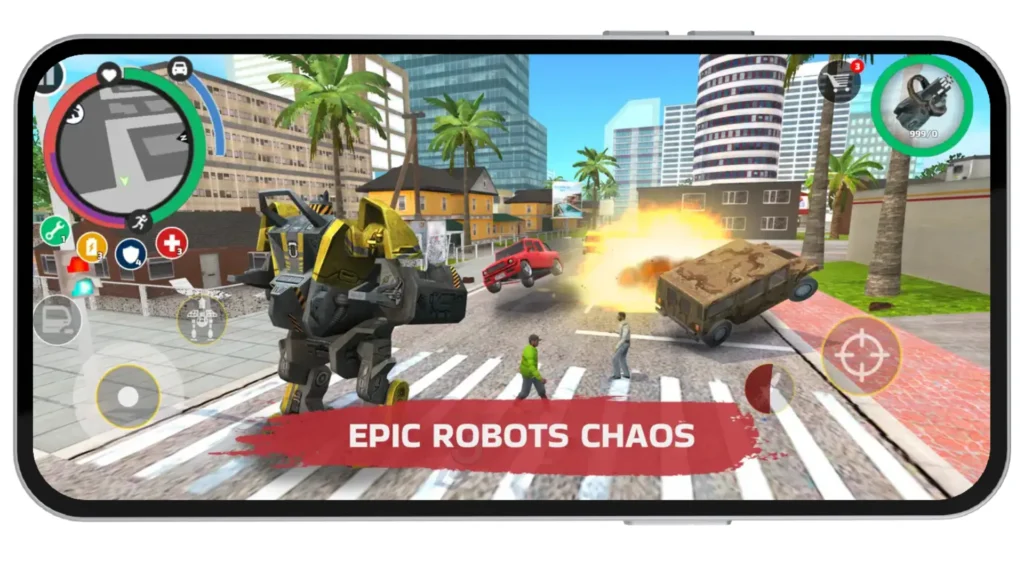 Robot Causing City Explosion In Rope Hero Mod APK