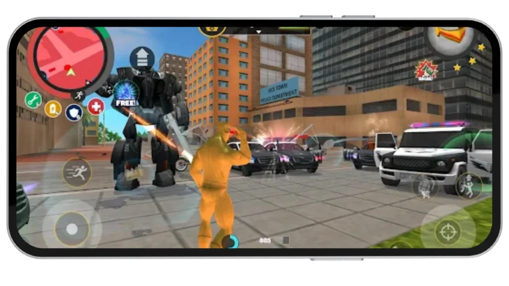 Fighting Police and Robot In Rope Hero Mod APK