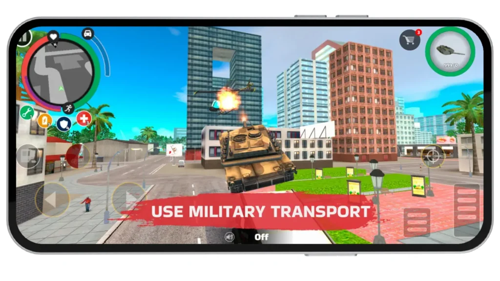 Using Military Tank In Rope Hero Mod APK