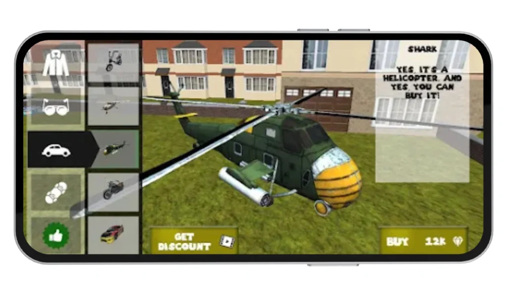 Player viewing helicopter in vehicle shop
