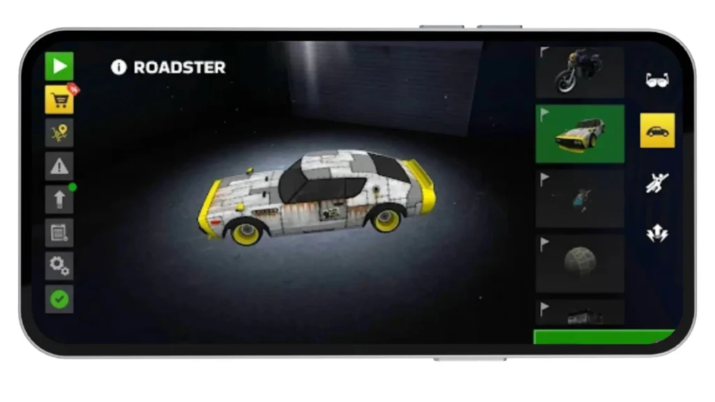 Roadster car selection screen