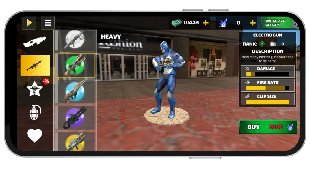 Heavy Weapon Selection In Rope Hero Mod APK